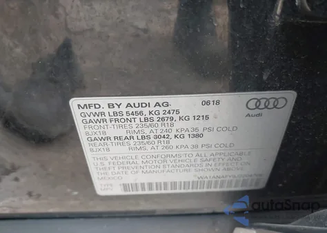 2018 Audi Q5 2.0T Premium/2.0T Tech Premium из США, поврежденный, VIN WA1ANAFY9J2204708